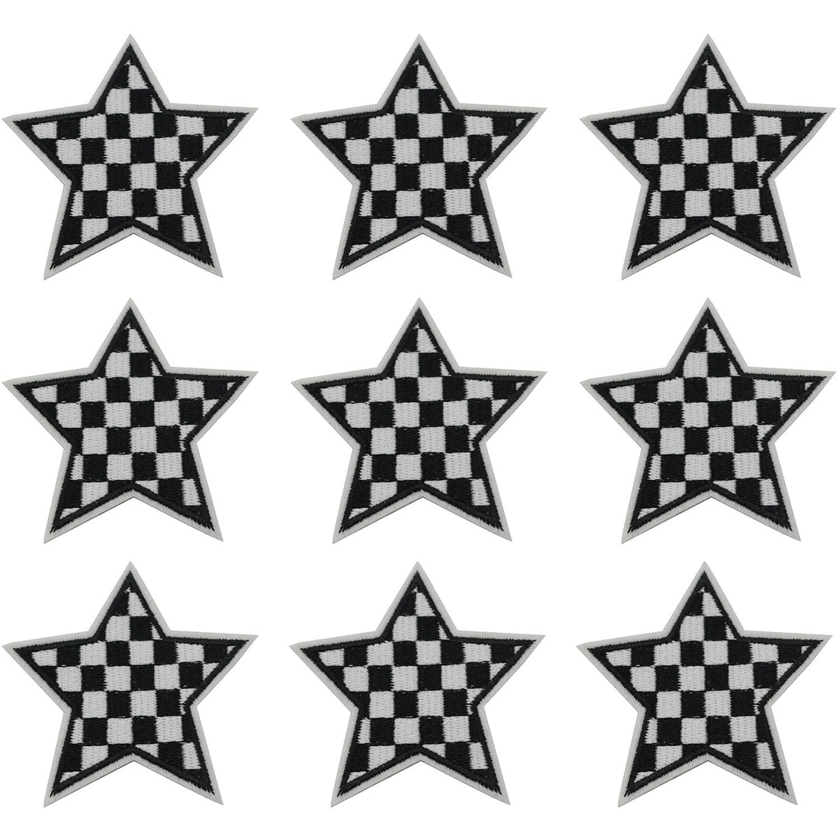 XGNG 20pcs Black and White Star Plaid Iron-On Fabric Patch Clothes Decoration Embroidery Patch
