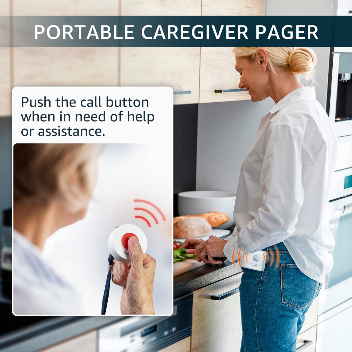 SYNLETT Caregiver Pager Call Button Wireless Call Bell Alert Buttons for Patients Elderly Seniors Home Portable Nurse Call System Bed Alarm Fall Prevention Emergency