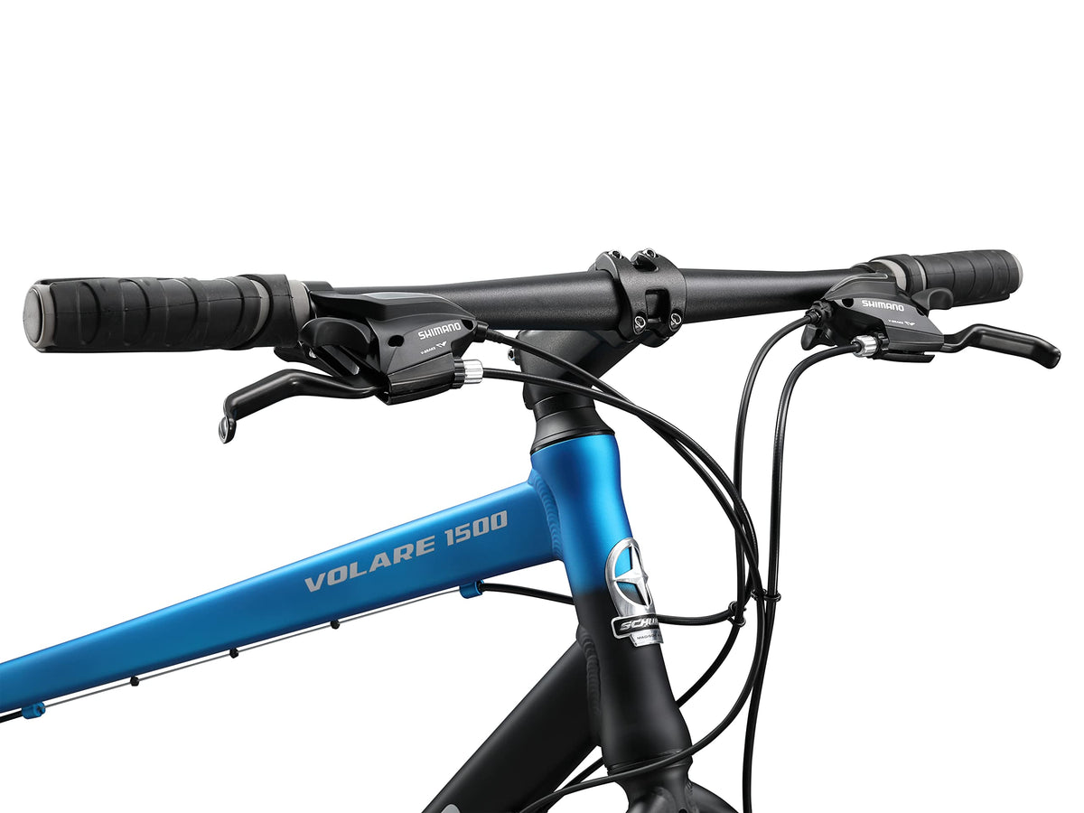 Schwinn Volare 1500 Flat Bar Hybrid Sports Road Bike, Men and Women, 24-Speed, 700c Wheels, 18.5-Inch Aluminum Frame, Mechanical Disc Brakes, Blue/Black