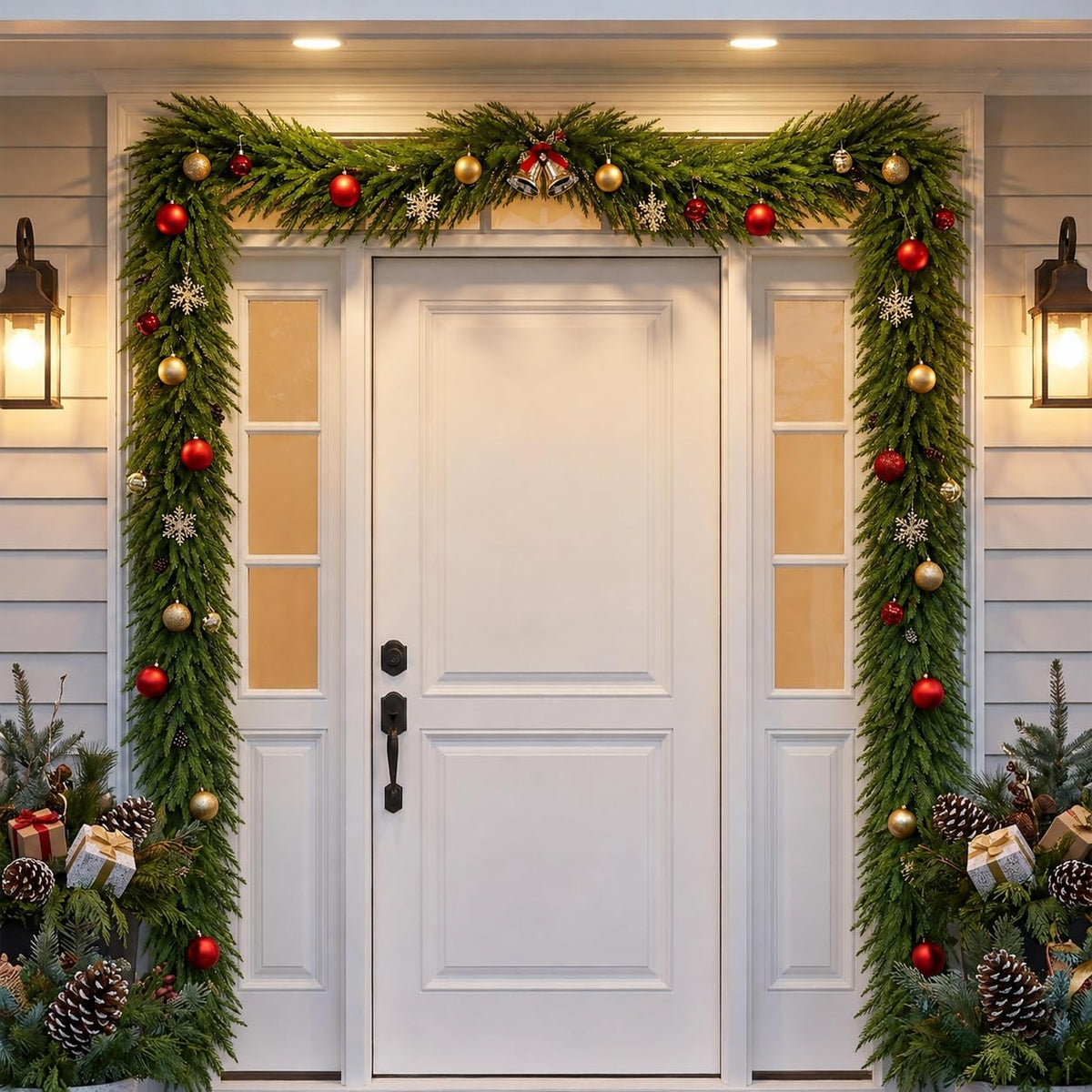 FesNiva 2 Pcs Artificial Norfolk Pine Garland – Winter Greenery Garland for Christmas Decorations, Ideal for Mantle, Table, Fireplace & Holiday Home Decor (9 FT)