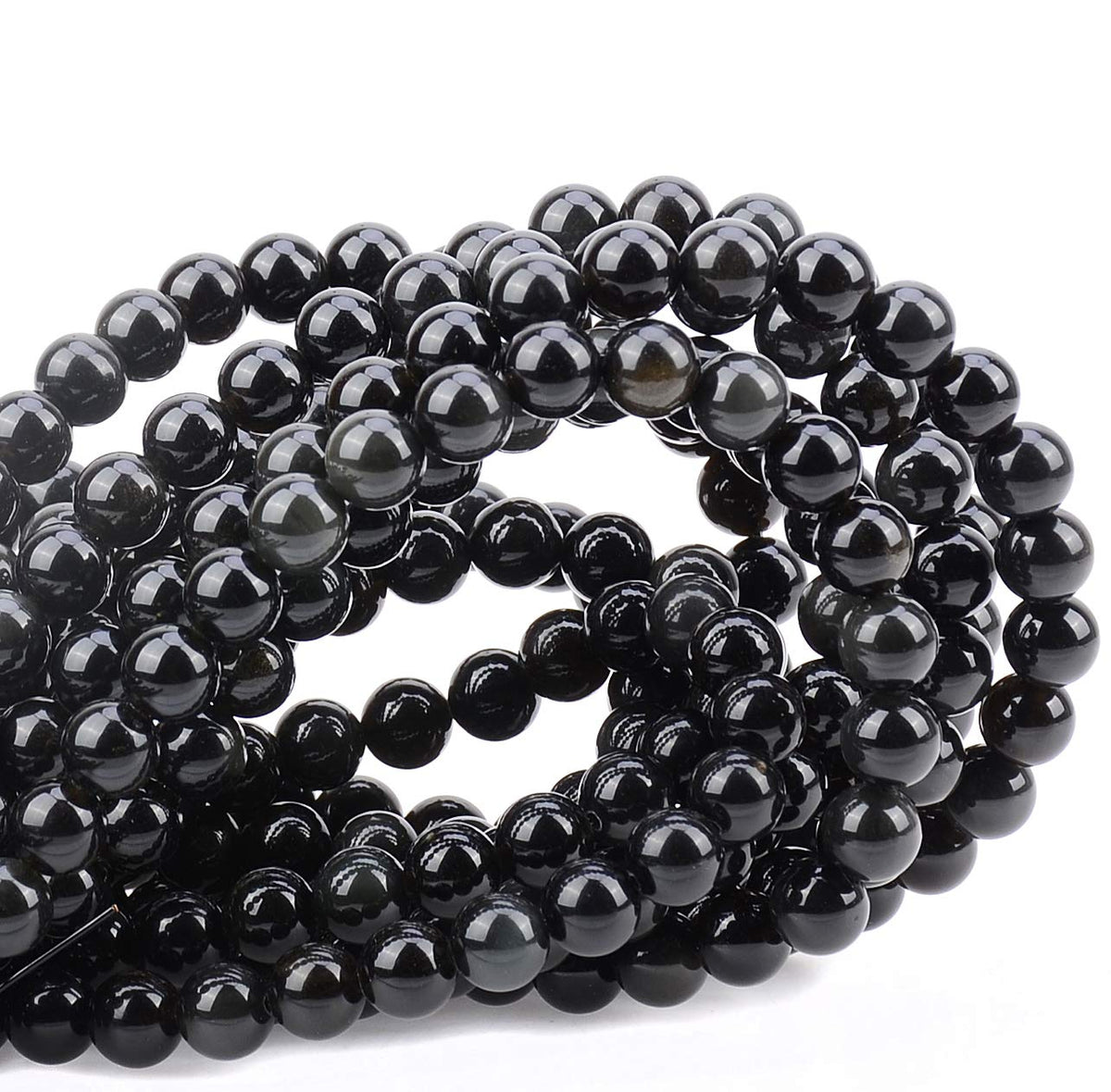 80Pcs Natural Crystal Beads Stone Gemstone Round Loose Energy Healing Beads with Free Crystal Stretch Cord for Jewelry Making (Black Obsidian, 10mm)