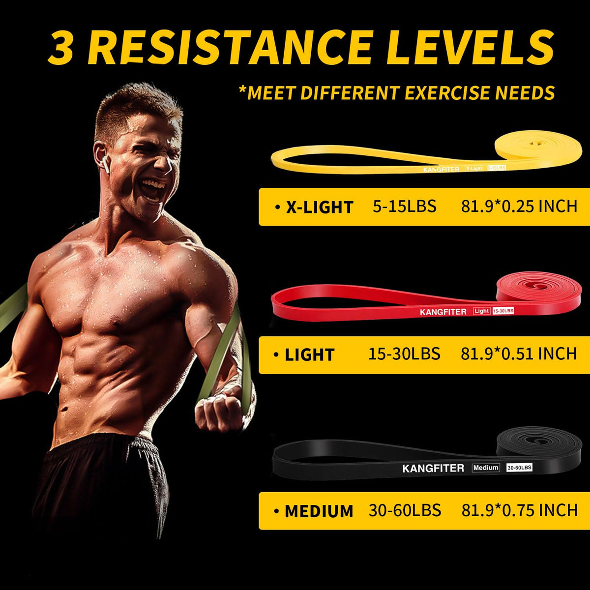 KANGFITER Resistance Bands for Working Out, Pull Up Bands for Men Women, Thick Heavy Resistance Band Set with Door Anchor, Elastic Exercise Bands for Body Stretching, Physical Therapy, Home Workouts