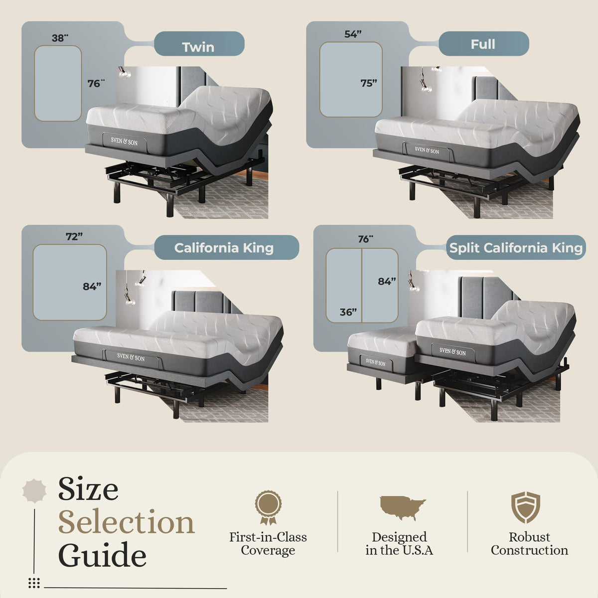 Sven & Son Classic Adjustable Bed Base, Head and Foot Lift, Massage, Under-Bed Lights, USB, Gel Memory, Zero Gravity Smart Frame - Full + 12 inch Memory Foam Matt (Medium)