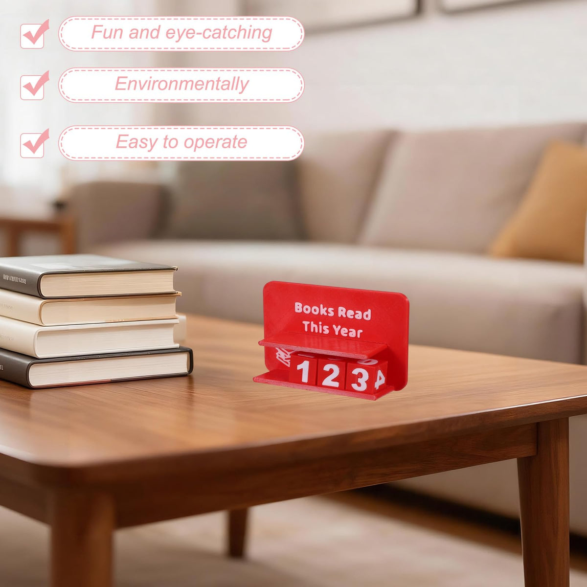 PATIKIL Books Read This Year Tracker, 3D Reading Challenge Counter Sign Library Bookshelf Decor Reading Challenge Number Up to 999 Books Gift for Reader Book Lovers Teachers, Pink