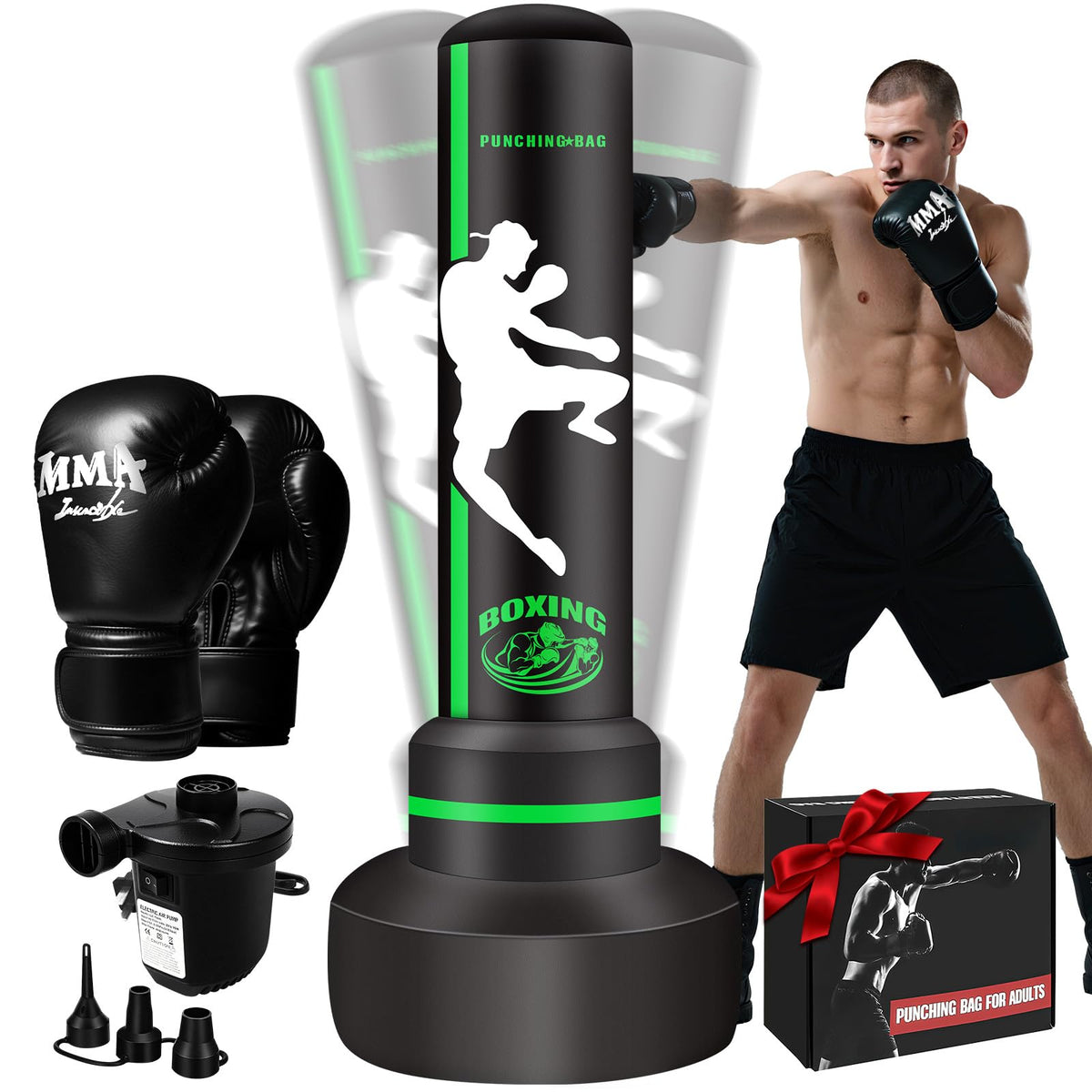 Heavy Freestanding Punching Bag for Adults Teens, 70” Standing Boxing Bag with Gloves and Pump, Women Men Stand Kickboxing Bags for Boxing Training MMA Fitness Home Gym Martial Arts