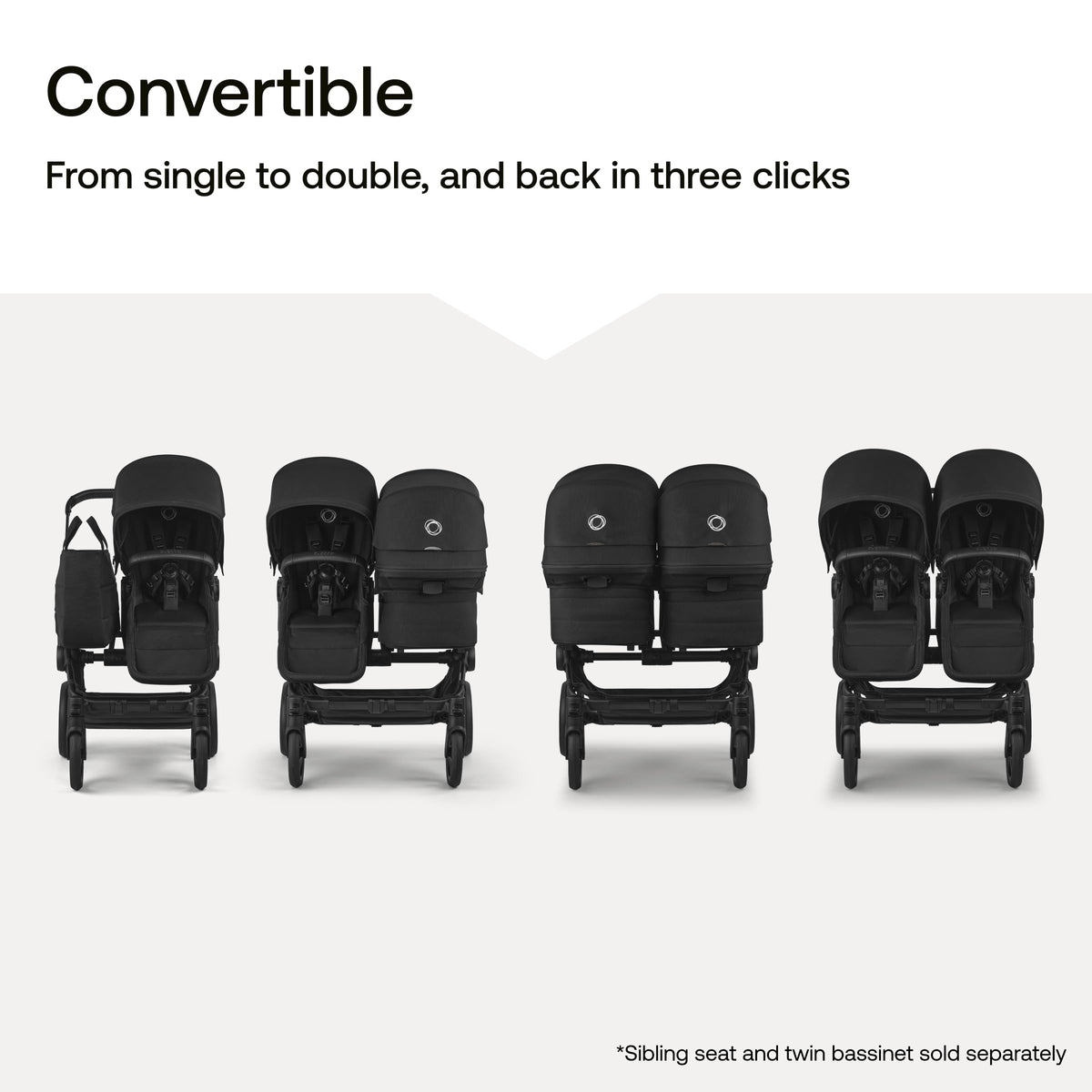 Bugaboo Donkey 6 Sibling Seat – Complete Second Seat Kit for Side-by-Side Double Stroller Conversion, Reversible & Reclining Toddler Seat with Sun Canopy – Cocoa Brown