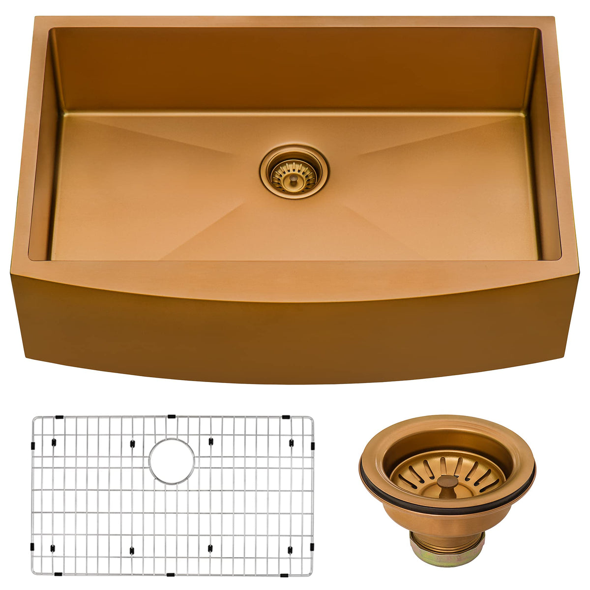 Ruvati Copper Tone 33-inch Apron-Front Farmhouse Kitchen Sink - Matte Bronze Stainless Steel Single Bowl - RVH9733CP