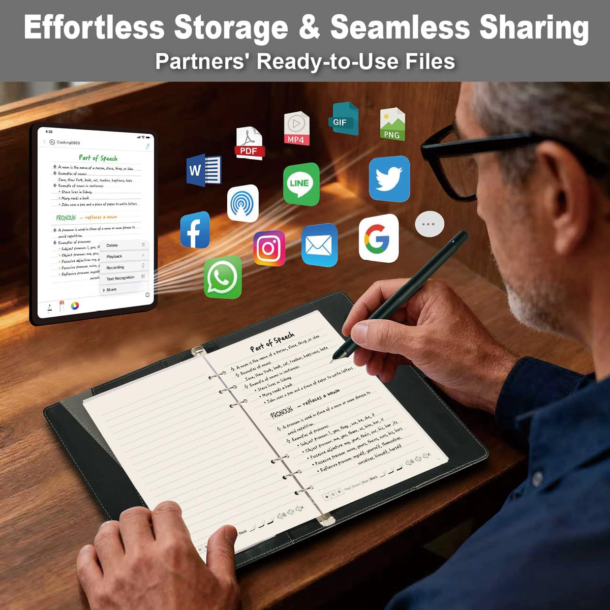 Smart Pen for Note Taking Set Real-Time Paper-to-Digital, Smart Digital Notebook with Pen for Meeting Class Creation, Convert to Text, Store, and Share Your Handwritten Notes via App(iOS/Android)