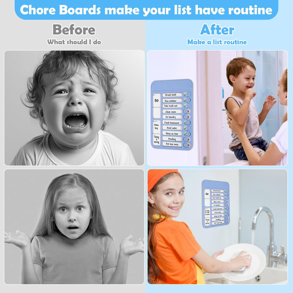 2Pcs Chore Chart for Kids to Do List Checklist Board Detachable Message Slider Schedule Planning Boards with 30Pcs Blank Checklist 4Pcs Cardstock for Habit Tracker or Daily and Weekly Planner