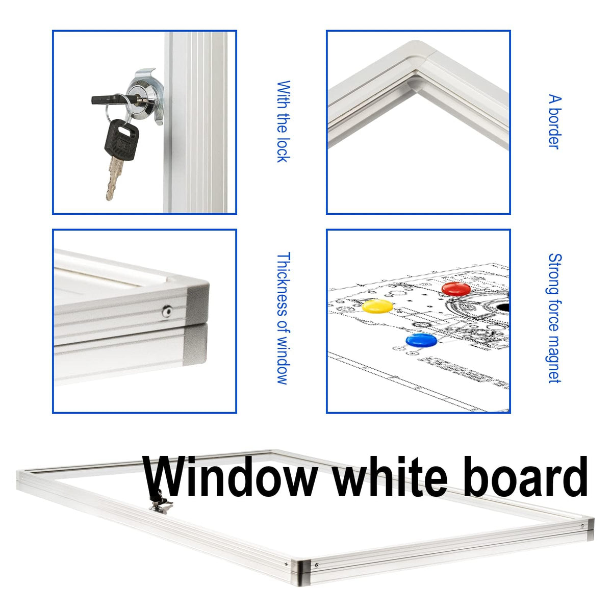 Enclosed Lockable Dry Erase Board 36x24 Inches - Magnetic White Board with Acrylic Door & Keys - Silver Aluminum Frame Notice Board Wall Mount Display Case for School, Office & Community
