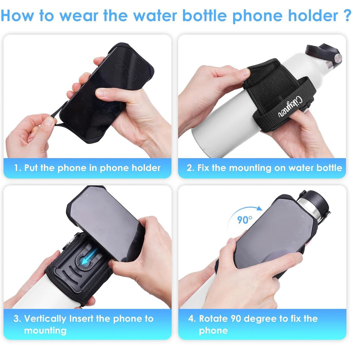 Cikyner Water Bottle Strap, Water Bottle Holder for Mobile Phone 360° Rotatable & Removable Water Bottle Pouch Gym Water Bottle Accessories for 4.5-7'' Mobile Phone & 18-40 oz Water Bottles (G7L)