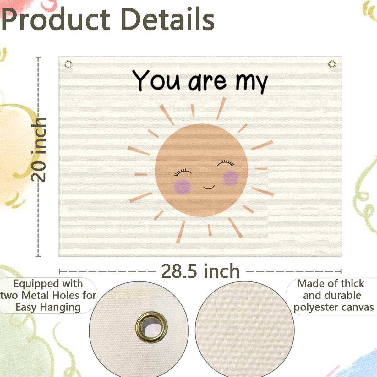 Nursery Canvas Banner Wall Decor-Hanging Rectangular Flag Sign Art for Kids Girl Boy Teen,Bedroom Playroom Babyroom Decoration,You are My Sunshine Gift,Christmas Baby Shower Gift 28.5"L x 20"W