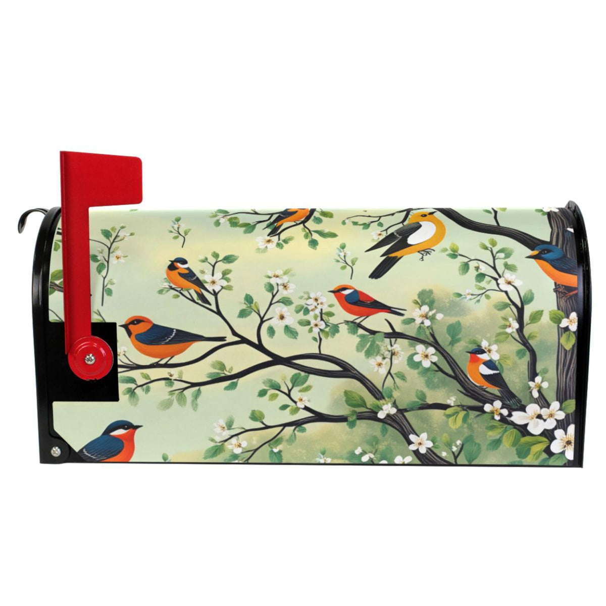 Wamika Spring Flowers Magnetic Mailbox Covers Cherry Blossoms Birds Mailbox Cover Over Size Full Magnet Garden Yard Porch Mail Boxes Cover Holiday Decorations 25" L x 21" W