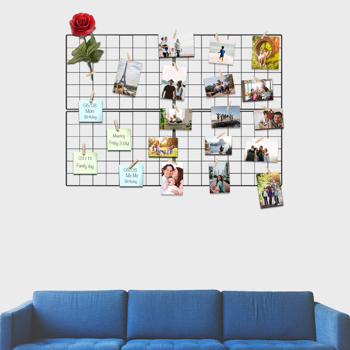 Kakivan Wire Wall Grid Panel for Photo Display, DIY Iron Picture Frames Collage For Hanging Wall Decor, Foldable Multi Pictures Organizer with 12 Clips, 28'' X 22'' Inch.(2 Pack)