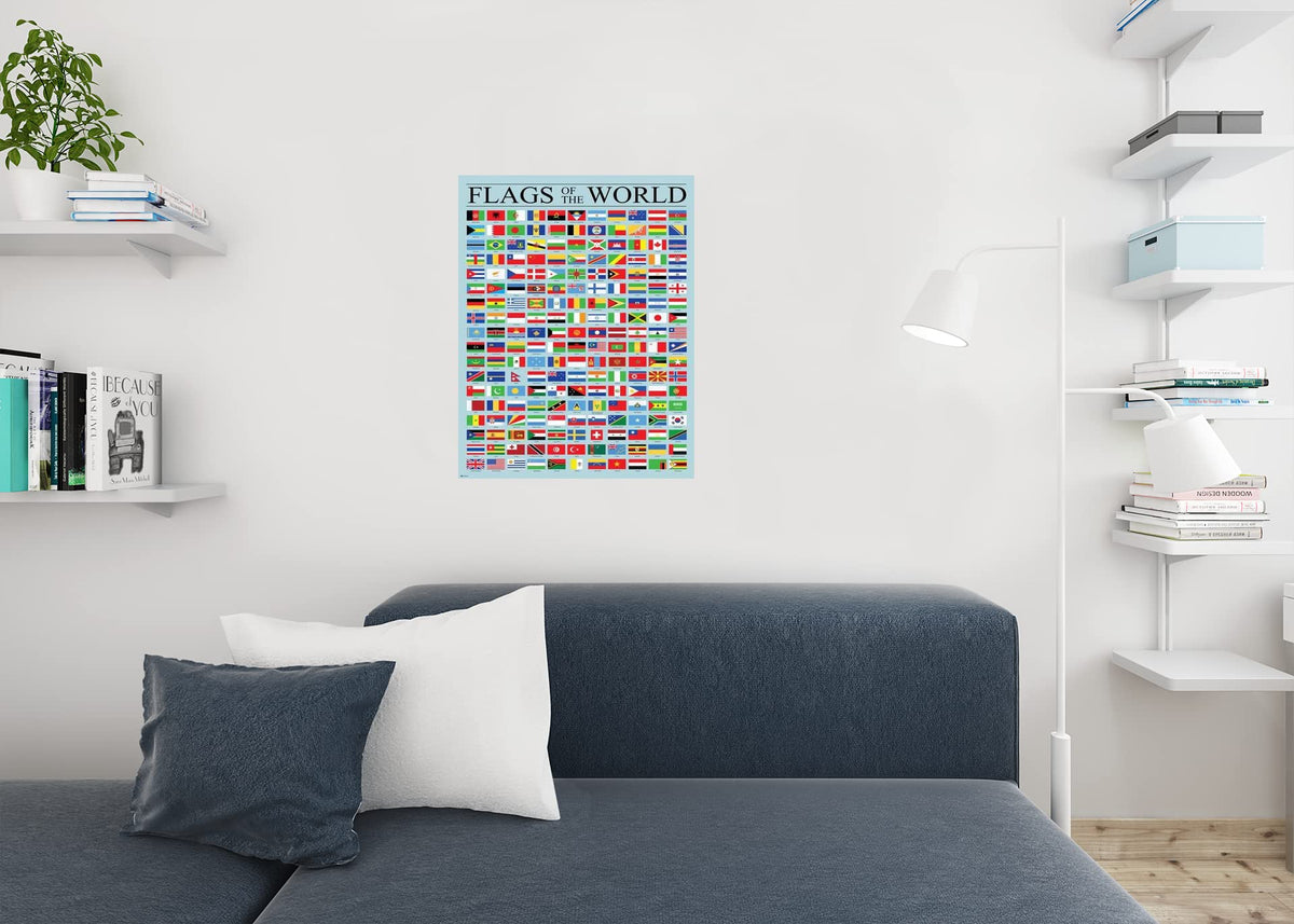 Flags of the World Poster Geography Classroom Decor International Country Reference Chart Cool Wall Art Print Poster 24x36
