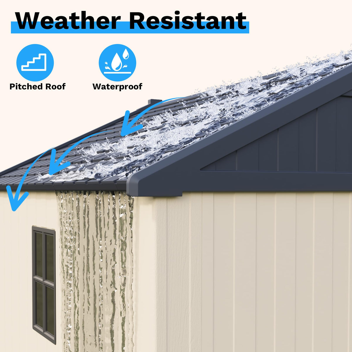 Devoko 8 x 8 FT Plastic Storage Shed with Floor, Outdoor Resin Tool Shed with Lockable Door & Sloping Roof, Patio Kick-it Shed for Garden, Backyard, Lawn, Beige