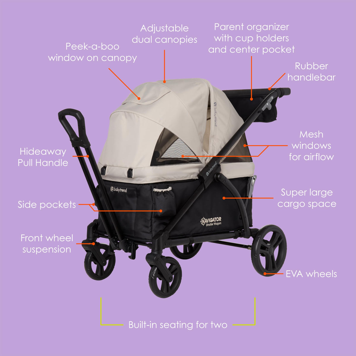 Baby Trend Navigator 2-in-1 Stroller Wagon, Desert Tan