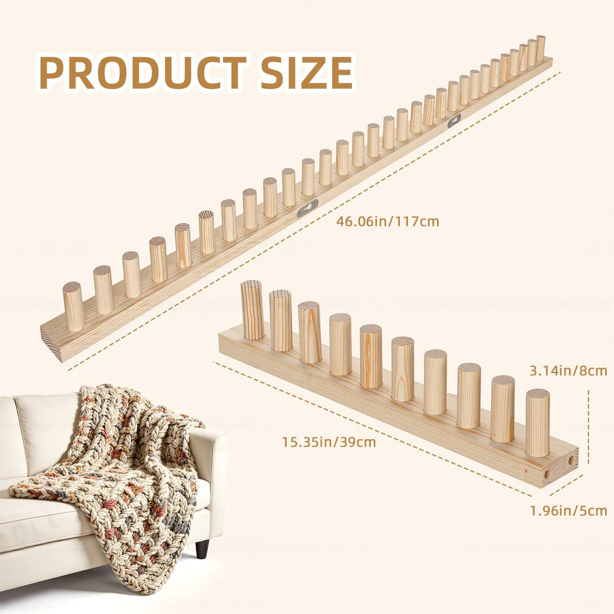 TISOFU 46" Chunky Blanket Loom, Large Wooden Loom Frame, Hand Knitting Kit for Adults Beginners, Adjustable Chunky Blanket Making Kit