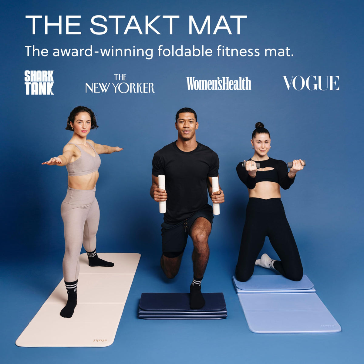 Stakt The Original Foldable Yoga Mat, Premium Foldable Exercise & Workout Mat with Non-Slip Surface, Lightweight Portable for Studio or Home Use, As Seen on Shark Tank - Iron