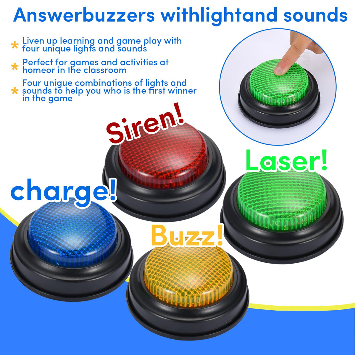 8 Pack Buzzers for Trivia Games,Classroom Must Haves Answer Buzzers, Family Feud Buzzer with Lights and Sound for Quizzes Party, Game Show Buzzer Buttons for Kids, Adults and Teacher Supplies