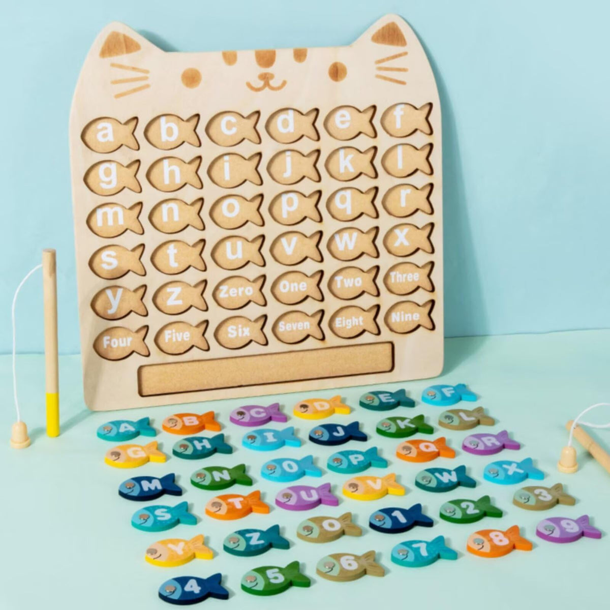 CleCoCenCir Magnetic Alphabet Numbers Fishing Game, Wooden ABC Letter Numbers Uppercase Lowercase Matching Puzzle Fine Motor Montessori Educational Toy for Preschool 3 4 5 Year Old Toddlers