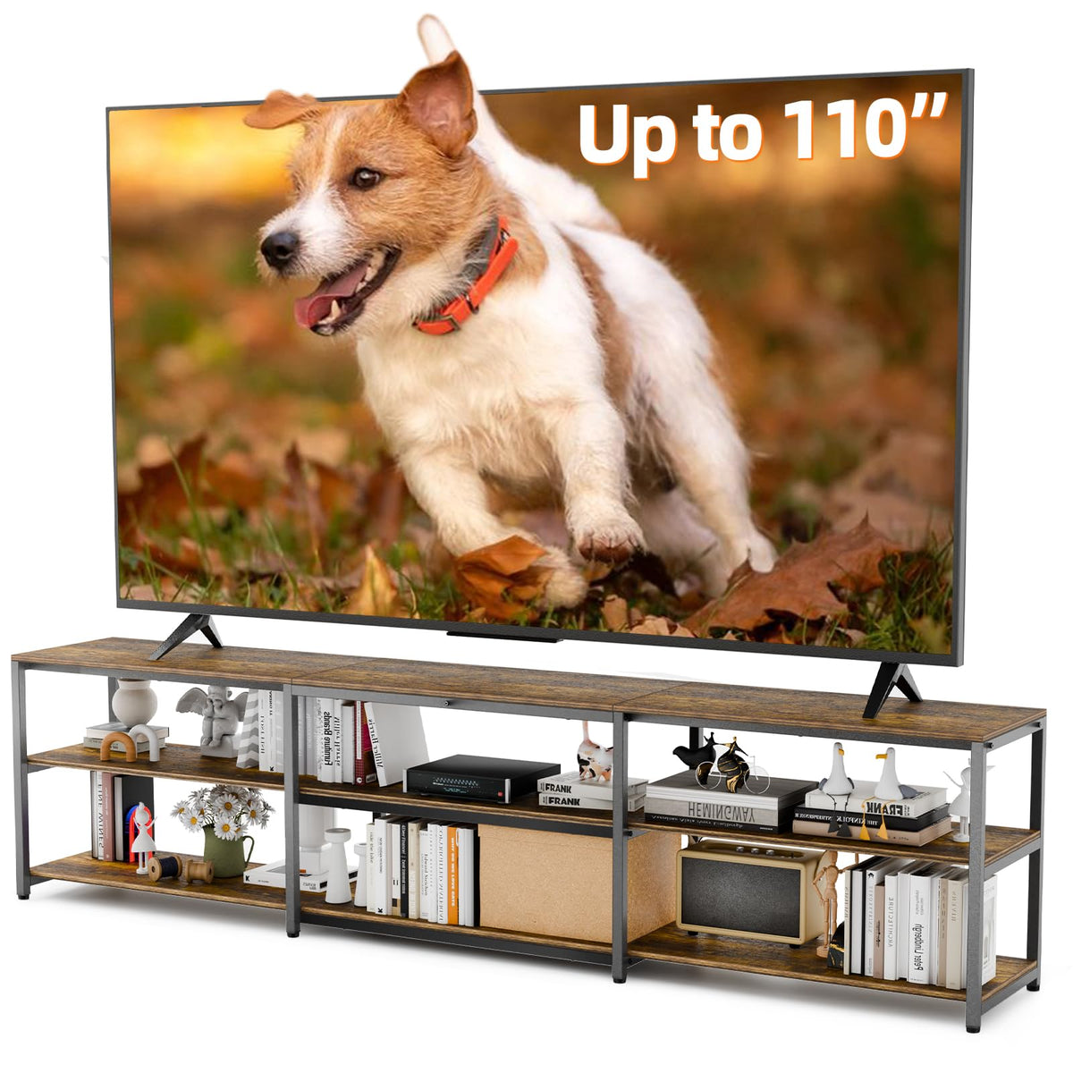 Aquzee 100 inch TV Stand, Extra Large 98" Wide Entertainment Center for 85" - 110" Television, 3 Tier Heavy Duty Wood Console Table with Storage for Living Room Home Theater