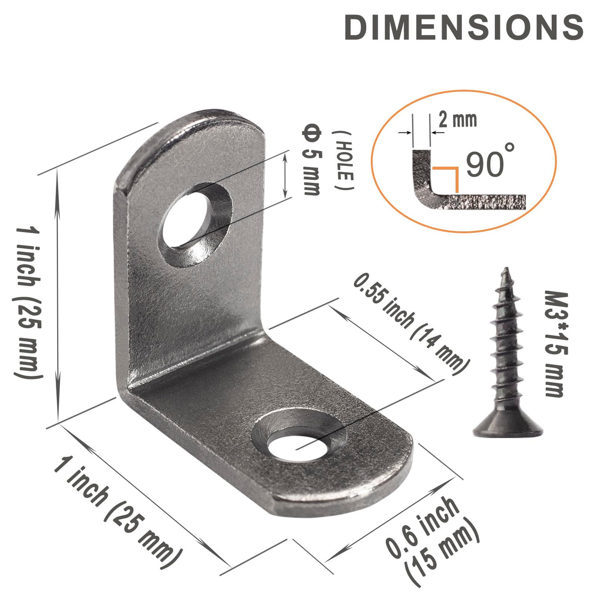 SDTWZW L Bracket 1" Corner Brace 90 Degree Right Angle Metal Support Fastener for Wood Shelves Furniture Desk Cabinet Chair Drawer, Pack of 16, Black Tone Gun Metal