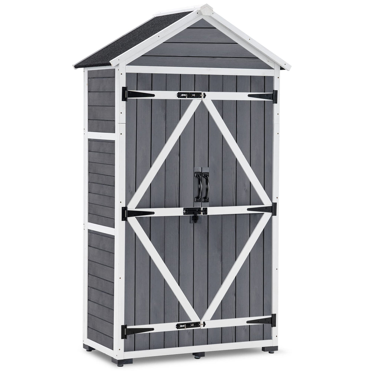 MCombo Outdoor Storage Cabinet with 2 Shelves, Outside Storage Shed with Floor, Wooden Garden Tool Shed with Latch for Yard Deck Lawn, 1000