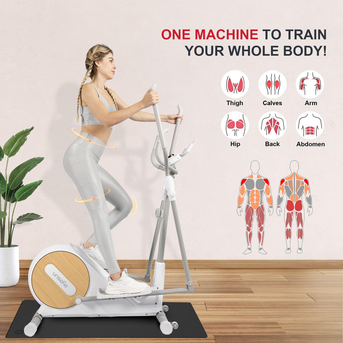 Elliptical Exercise Machine for Home,3-in-1Compact Training Machines with 16 Resistance Levels,14LB Flywheel,Low Impact Magnetic Cross Trainer,Quiet Portable Elliptical for Seniors&Small Spaces