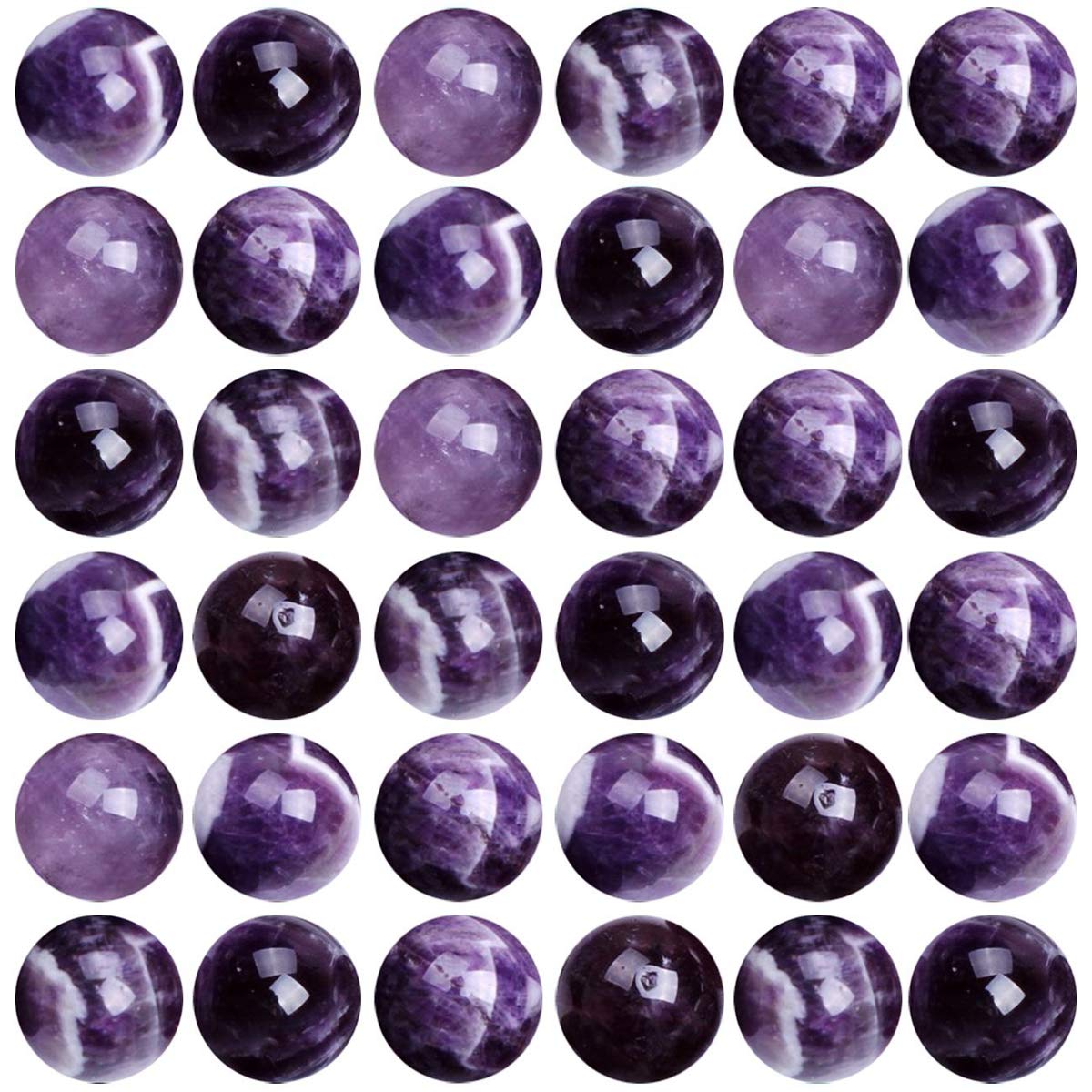 Natural Stone Beads 100pcs Round Genuine Real Stone Beading Loose Gemstones Hole Size 1mm DIY Smooth Bead for Bracelet Necklace Earrings Jewelry Making (Amethyst Purple, 6mm)
