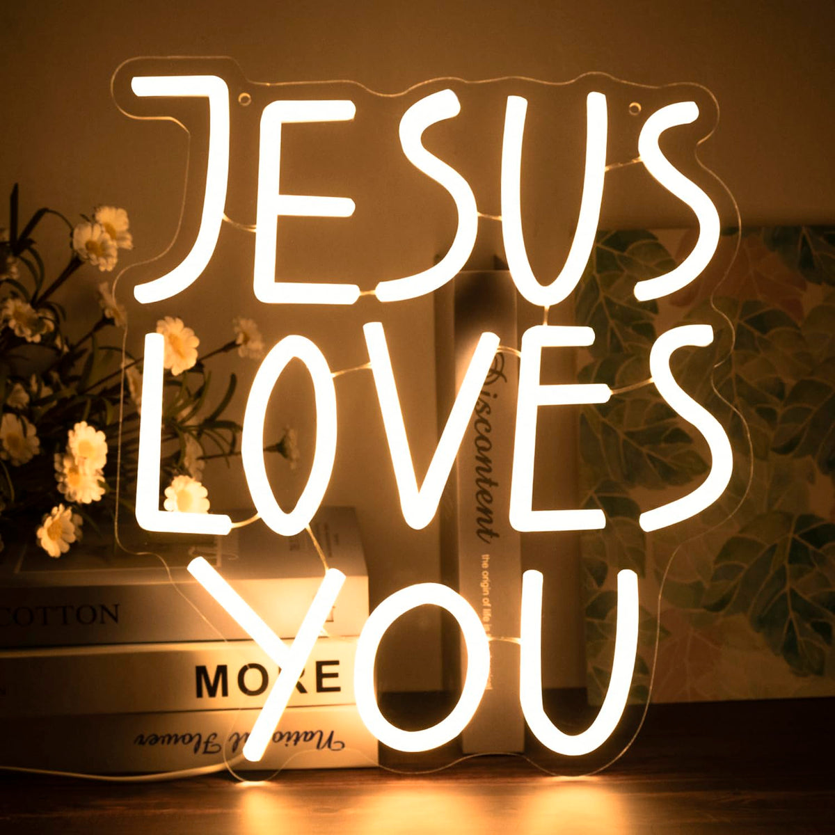 Jesus Loves You Neon Sign Dimmable Neon Signs for Wall Decor Letter LED Signs USB Light Up Sign for Jesus Room Decor Christian Wall Art Bedroom Living Room Jesus Gifts