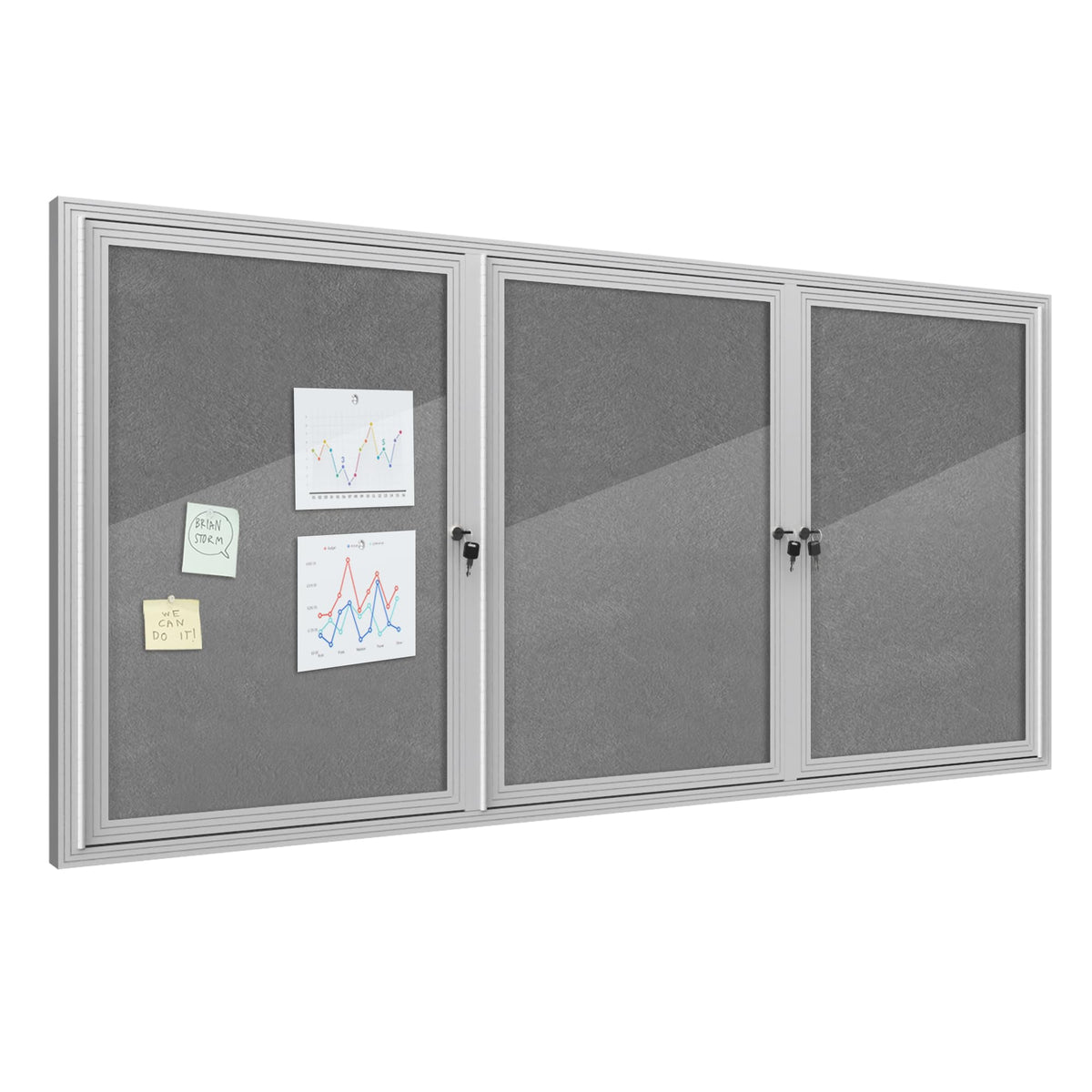 Mifuro 70"x34" Enclosed Bulletin Board, Outdoor Lockable Weather-Resistant Aluminum Cork Noticeboard for School & Office, Silver Frame w/Grey Flet