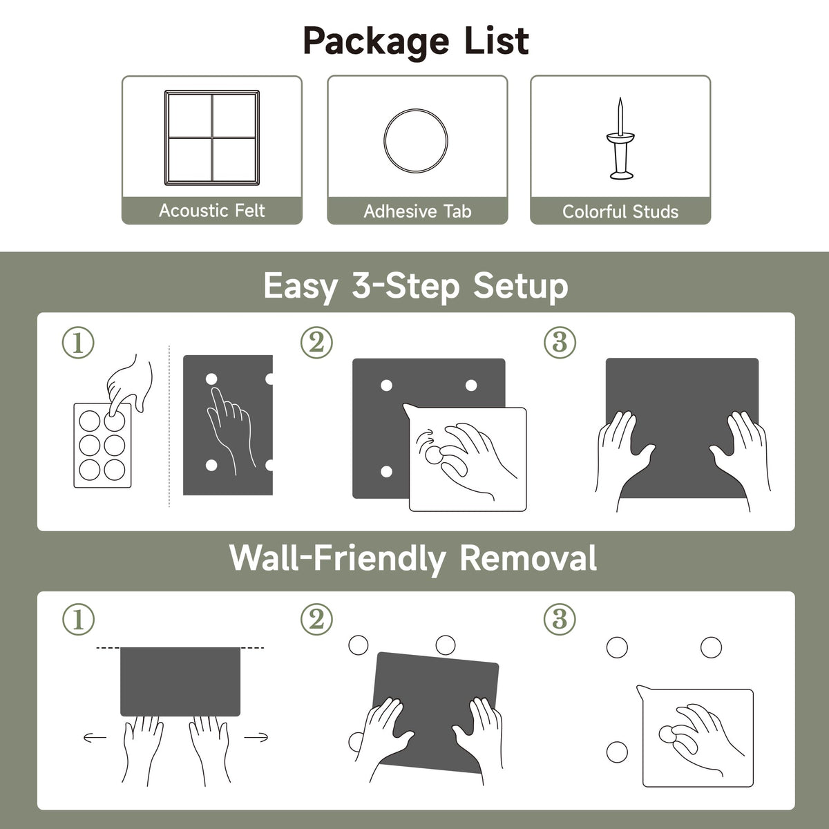 MISSDAY Oatmeal Acoustic Wall Panel Felt Bulletin Board 48" x 36" Cork Board for Wall, 12-Pack Boards with 72 Removable Adhesive Tabs, 50 Pins, Pin Board for Home Office Classroom Soundproof Wall Tile