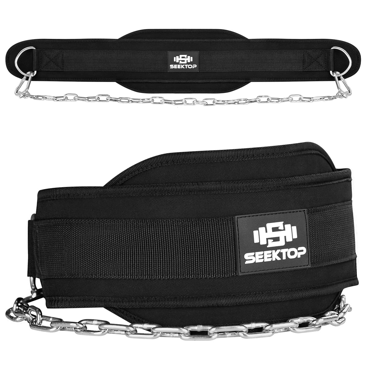 Seektop Dip Belt for Weightlifting - GYM Workout Pull Ups Belt with Chain, Neoprene Waist Dip Belt Crossfit for Weight Lifting, Squat, Training, Fitness, Men & Women (Belt & Chain) (Black)