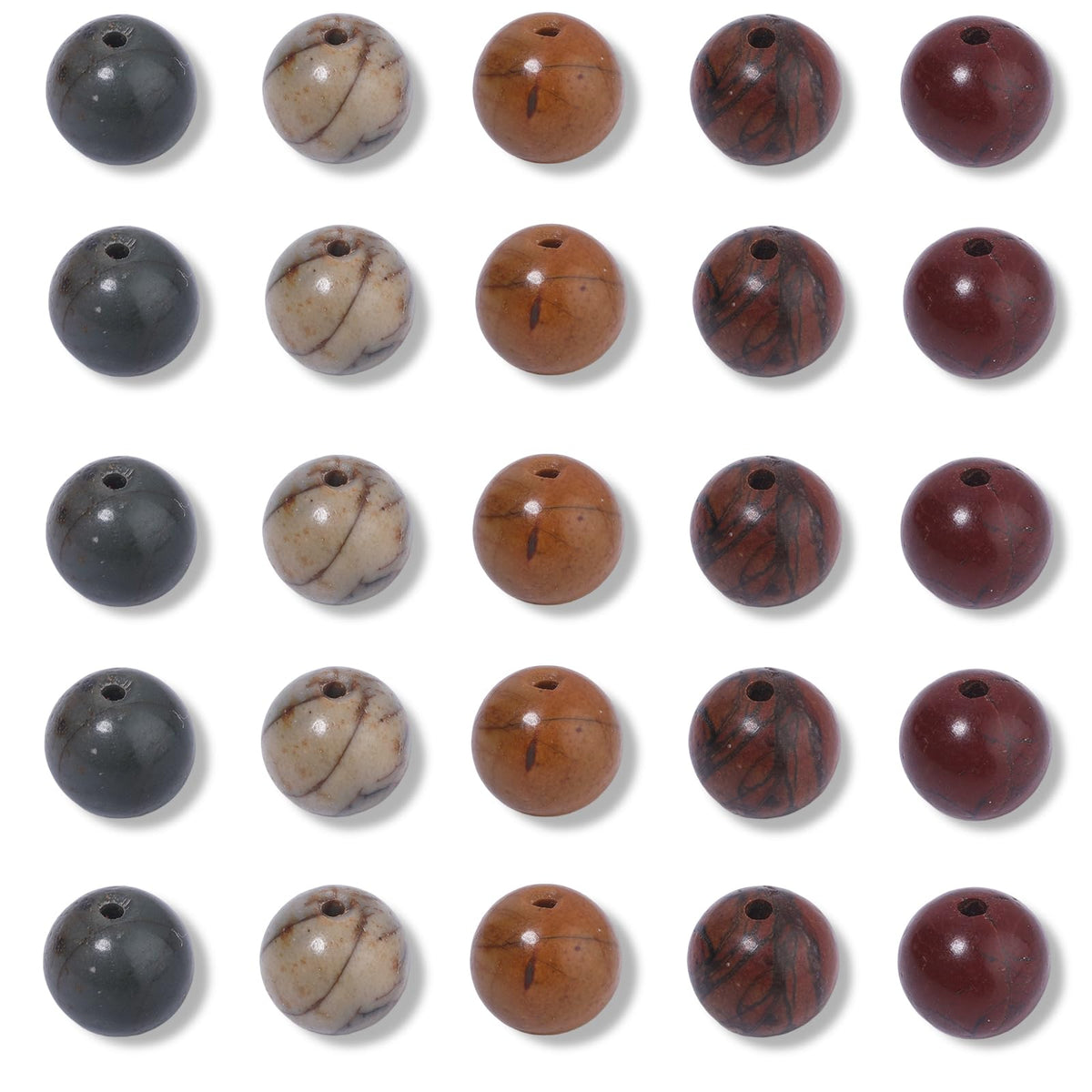 NITOPUPU 100Pcs 8mm Smooth Picasso Jasper Beads for Jewelry Making, Natural Round Loose Gemstone Stone Bead for Necklace Bracelets, Crafts for Adults with Crystal Stretch Cord