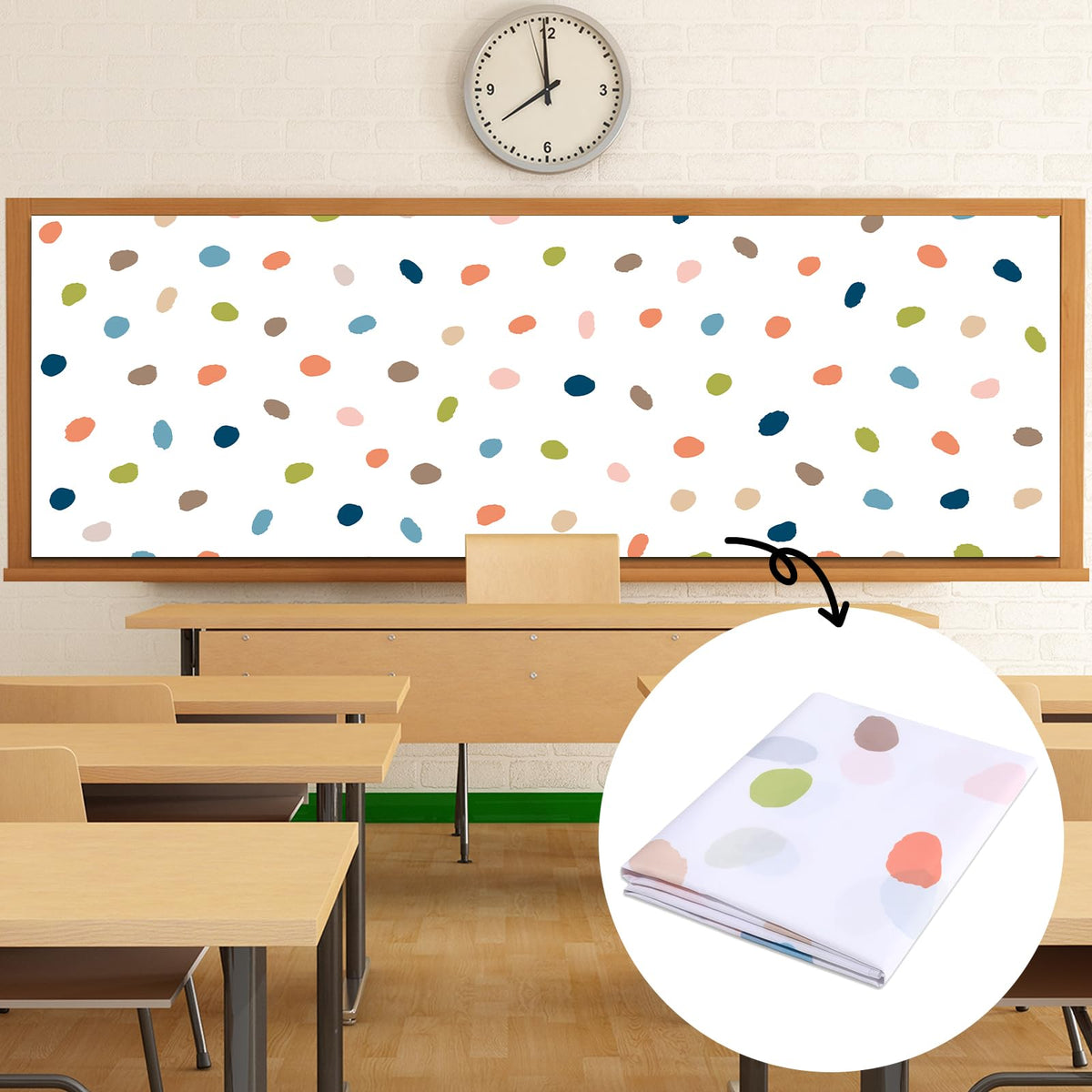 120x47 in Bulletin Board Fabric Background Back to School Classroom Decoration Large Polyester Photography Backdrop for Class Home Office Wall Decor Pillows Curtains Crafts Boho Dot