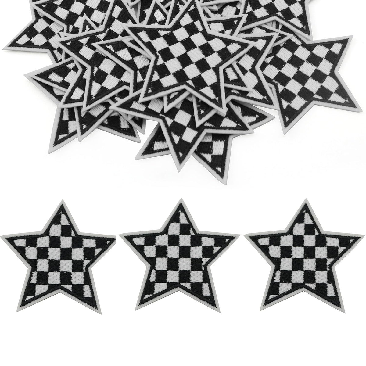 XGNG 20pcs Black and White Star Plaid Iron-On Fabric Patch Clothes Decoration Embroidery Patch