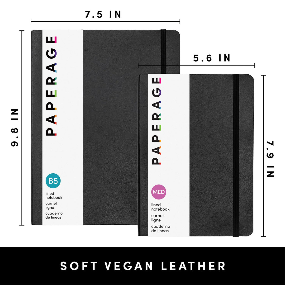 PAPERAGE Softcover Lined Journal Notebook (Black), 160 Pages, Medium College Ruled Notebook, 5.6 inches x 7.9 inches - 100 GSM Thick Premium Paper, Soft Vegan Leather Journal for Home, Work & School