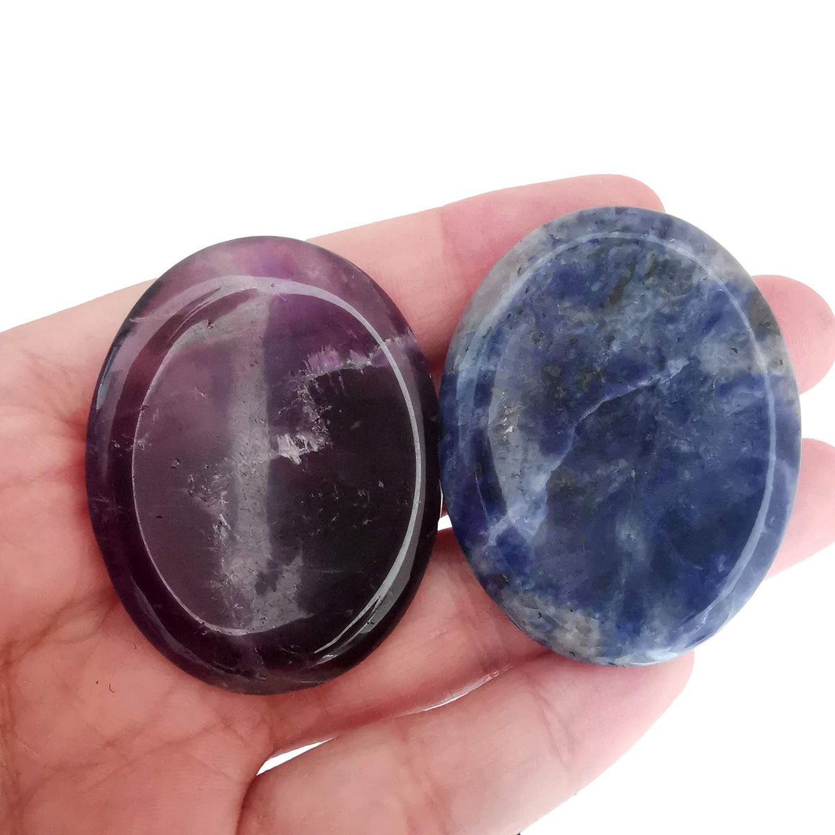 Loveliome Sodalite and Amethyst Thumb Worry Stone, Stress Relax Healing Reiki Crystal Pocket Palm Stones,Pack of 2