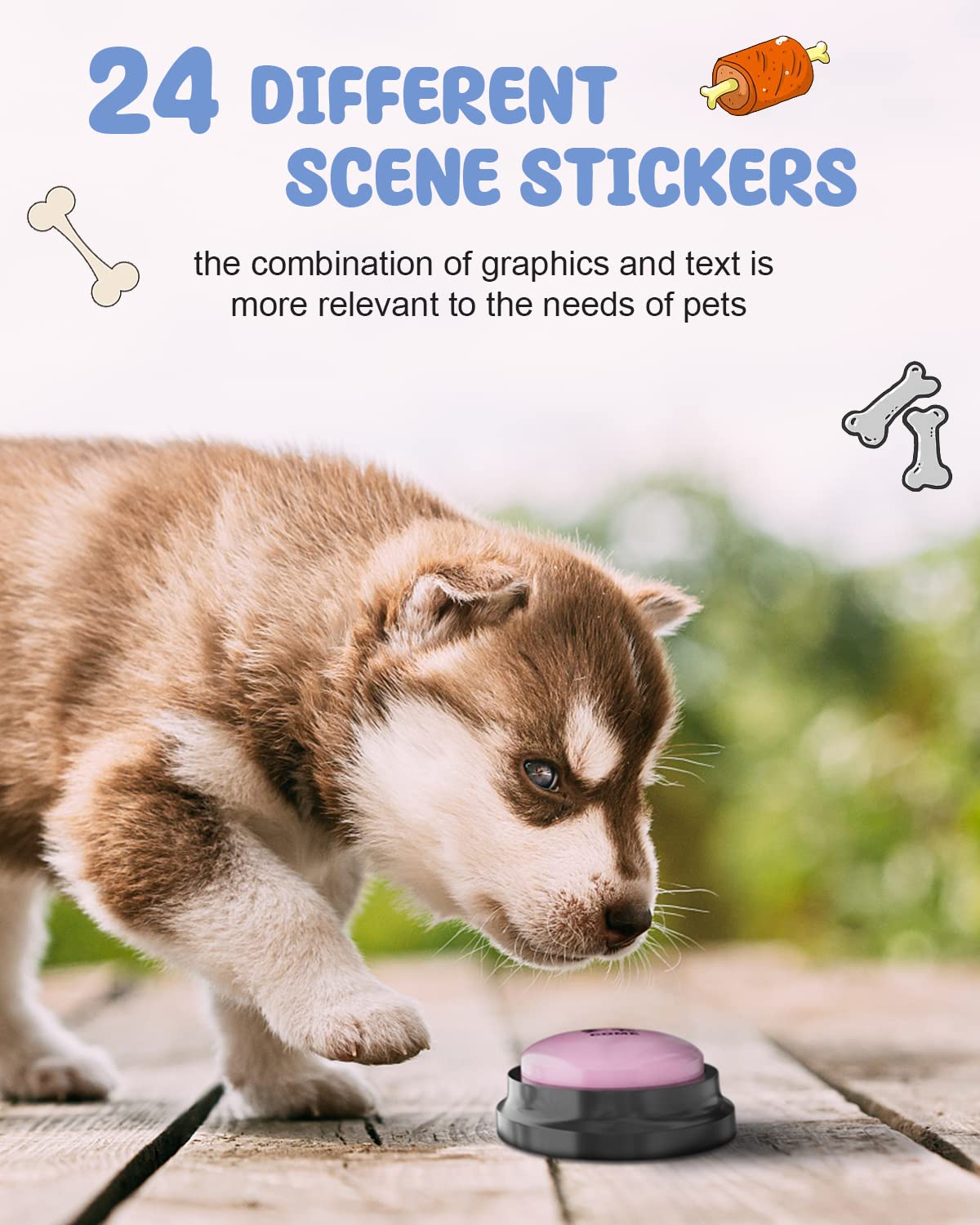 Dog Buttons for Communication, 8 Pcs Dog Talking Button Set, 30s Recordable Voice Pet Buzzer Training Buttons, Speaking Button for Dogs with Waterproof Anti-Slip Dog Button Mat and 48 Scene Stickers