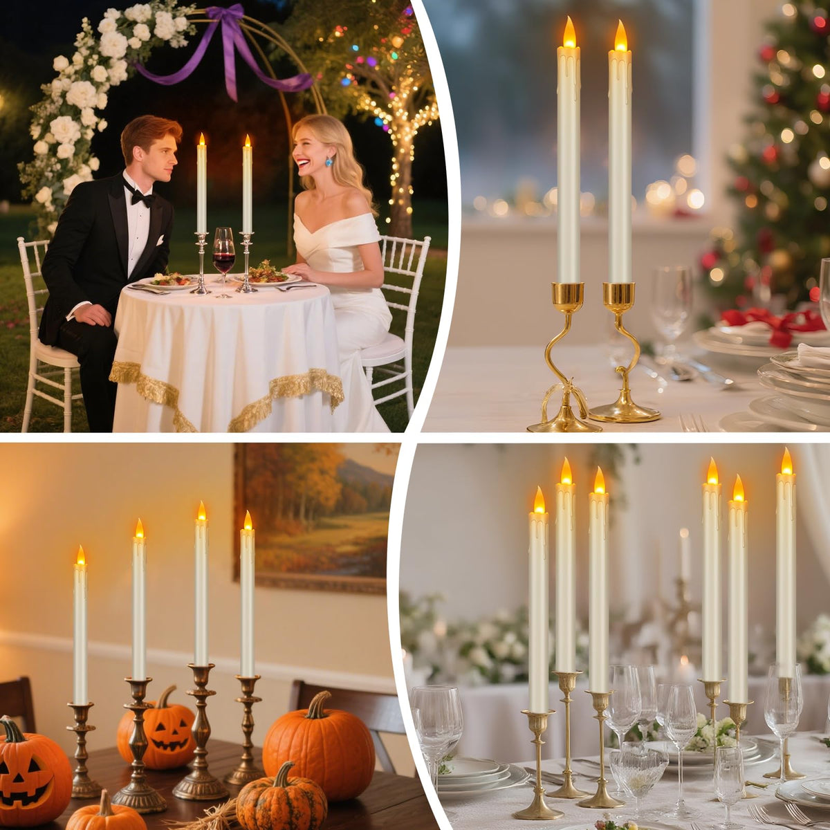 wemarry Flameless Taper Candles Realistic Flickering Flame, Battery Operated, Remote Control with Timer, Safe for Kids & Pets, Ivory, 10-Inch, Pack of 6 Ideal for Home, Weddings & Parties