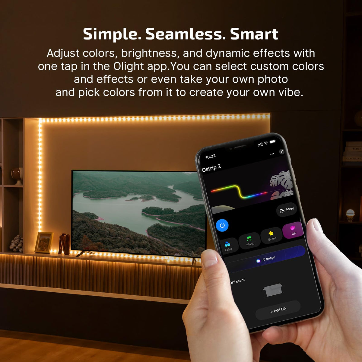 OLIGHT Ostrip 2 RGBIC LED Strip Light 16.4ft, DC24V 2700K-6500K, 0.25m Unit Cuttable, IP65, 5M Adhesive, Smart APP+Alexa, Music Sync, 44 Scene, ETL, High CRI, Plug & Play for Bedroom/Gaming/TV