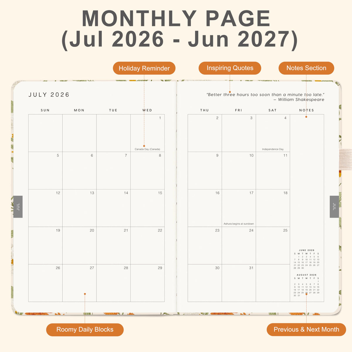 And Per Se Academic Planner 2026-2027 – Weekly & Monthly Planner, July 2026 to June 2027, A5 Leather Hardcover with Inner Pocket – Student & Teacher Organizer, 5.7" x 8"(Wild Flowers)