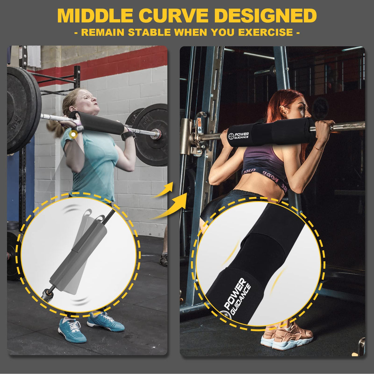 POWER GUIDANCE Barbell Squat Pad - Neck & Shoulder Protective Pad Anti-Skid Points for Squats, Lunges, Hip Thrusts, Weightlifting - Fit Standard and Olympic Bars, Black