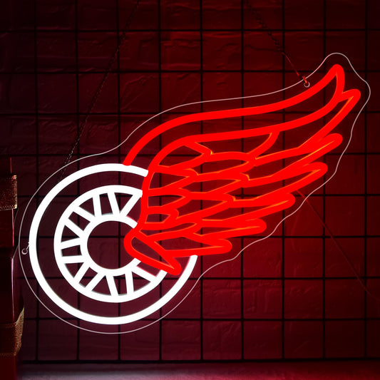 Ice Hockey Neon Sign for Wall Decor Wings LED Light Up Sign Hockey Wall Decor Sport Neon Lights for Club Bedroom Man Cave Bar Garage Sports Gifts for Men Teen Boys Fans,Size 17.7*8.3 inches(FMXD104)