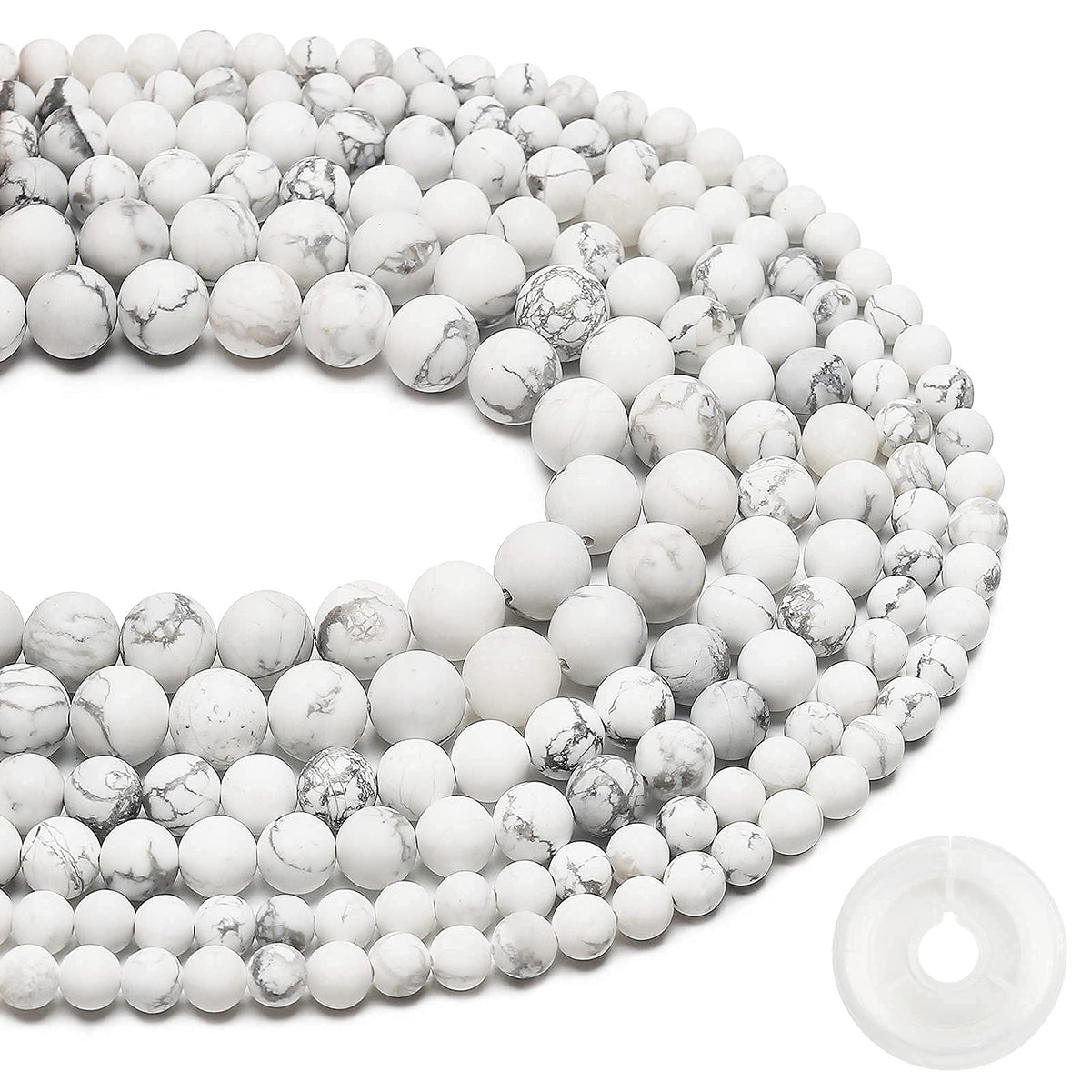Natural Matte White Turquoise Beads, 8MM Round Frosted Unpolished Loose Gemstone Beads for Bracelet Necklace Jewelry Making, Energy Stone Healing Power with Stretch Beading Cord