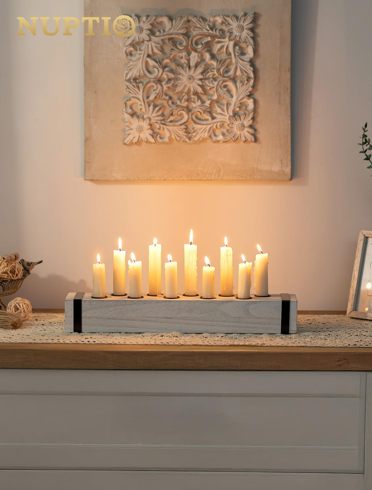 NUPTIO Candelabra Candle Holders Wood: Farmhouse Candlestick Holder for Fireplace Table Centerpiece - Wooden Taper Candles Stick for Thanksgiving Christmas Decor