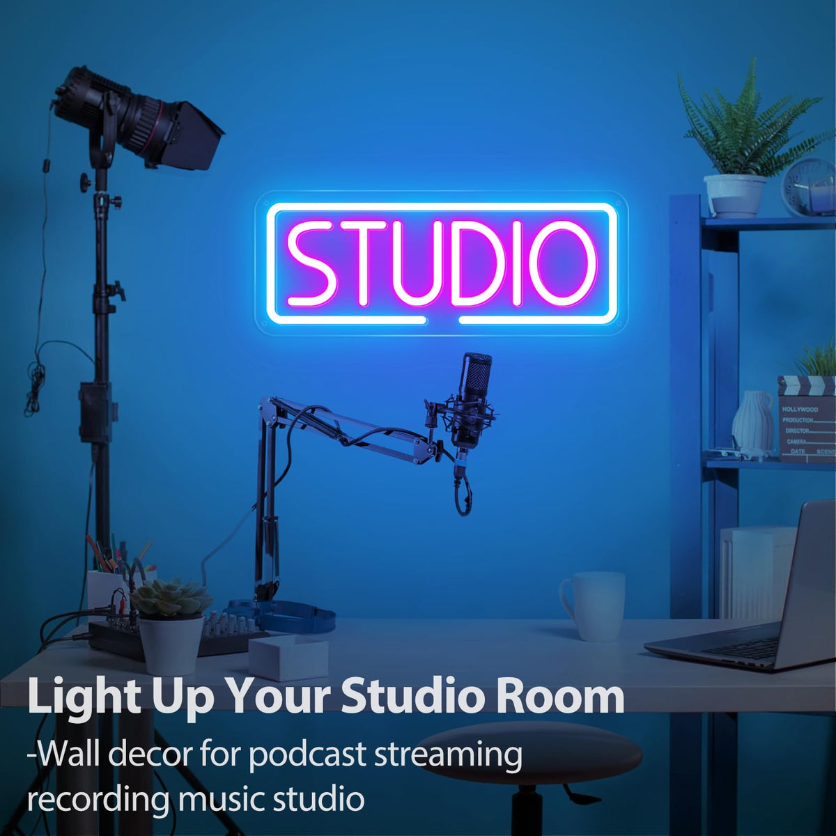 Studio Neon Sign, Music LED Sign Light, USB Powered Dimmable Light Up Sign For Recording Room, Music Studio, Streaming, Party, Club, Podcast Wall Decor Gift