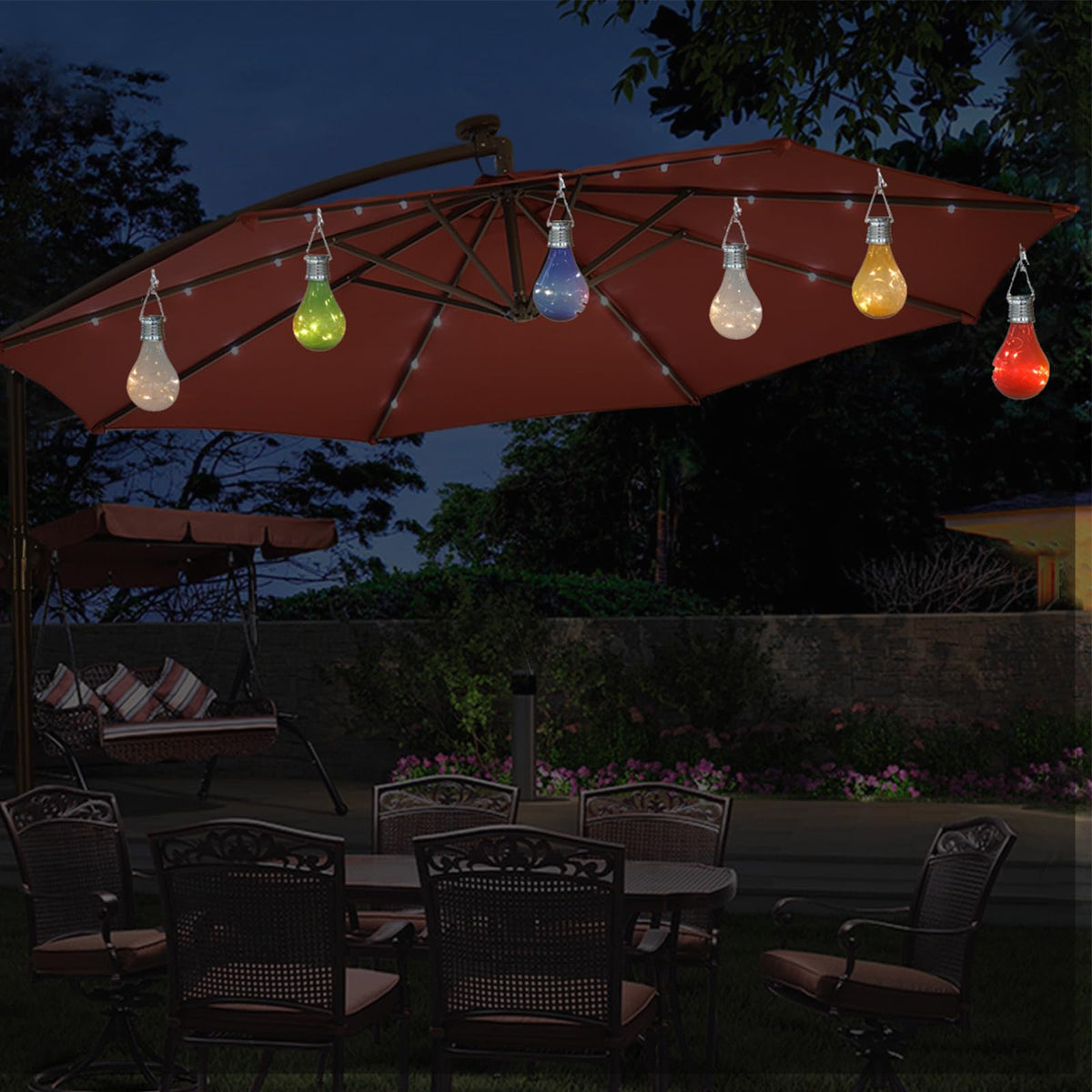 pearlstar Solar Light Bulbs Outdoor Waterproof Garden Camping Hanging LED Light Lamp Bulb Globe Hanging Lights for Home Yard Christmas Party Holiday Decorations (6 Pack-Solar Light Bulbs)