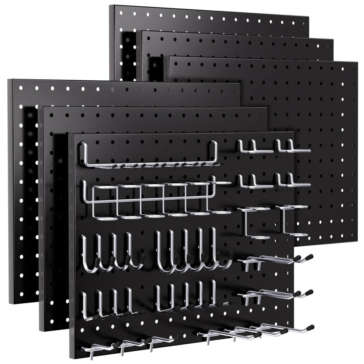 INCLY 90PCS Pegboard Wall Organizer, 6 Pack Metal Peg Board Panels with 1/4" Pegboard Hooks Accessories Kit, Black Peg Board for Walls Home, Garage Tool Storage, Workbench Organization
